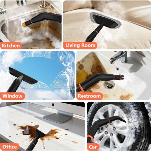 Steam Cleaner, Portable Steamer for Cleaning with 16pcs Accessories, 6-Level Adjustable and 15s Heat-Up, Handheld Steam Cleaner for Home, Tile, Dirt, Grout, Grease, Car Detailing