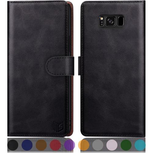 SUANPOT for Samsung Galaxy S8 5.8(Non S8  6.2) with RFID Blocking Leather Wallet case Credit Card Holder, Flip Folio Book Phone case Shockproof Cover Women Men for Samsung S8 case Wallet (Black)