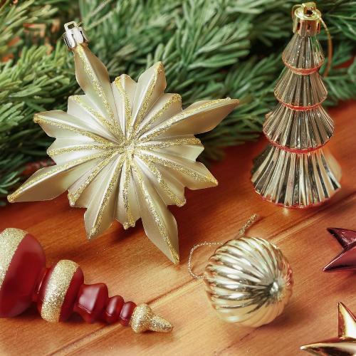 SHareconn 80pcs Christmas Balls Ornaments Set, Contemporary Luxury Gift Set, Shatterproof Plastic Decor for Xmas Tree Holiday Wedding Party Decorations with Hanging Strings, Red Green and Gold