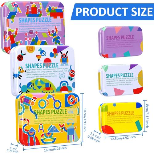 Libima 108 Pcs Open Ended Wooden Shape Puzzles with 180 Pcs Pattern Cards, Wooden Montessori Jigsaw Puzzles Toddlers 3  Years Old STEM Travel Games for Kids Preschool Education Activity Blocks