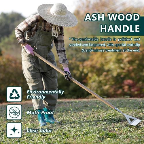 Berry&Bird Dutch Hoe, Stainless Steel Head with Wooden Handle Weeder, Women Heavy Duty Garden Tool for Weeding and Cultivating