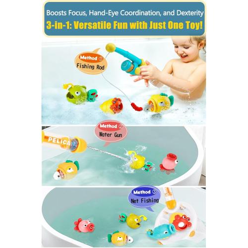 Bath Toys for Kids Ages 1-3 - Magnetic Fishing Toy Set (8 PCS) with 5 Floating Sea Animals, Net & Water Sprayer, Fun Baby Bath & Swim Time Activity, Ideal Gift for 1-6 Year Old Boys & Girls