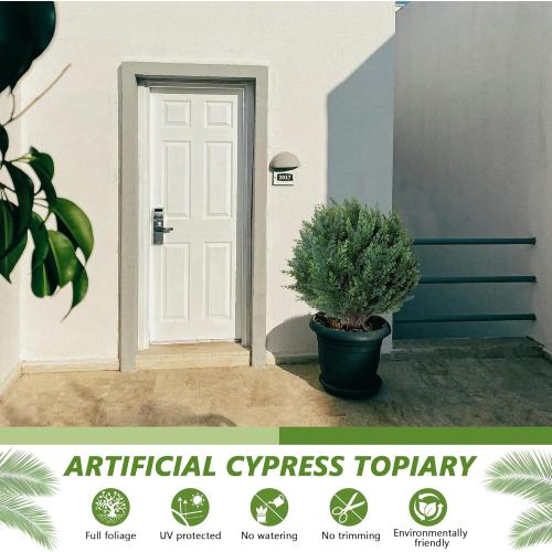 26.6'' Artificial Cypress Topiary, 2 Pack Lifelike Topiary Trees Artificial Outdoor with Spike,UV Resistant, Lasting Evergreen Bushes for Breathe Life & Lushness into Any Space (Cypress)