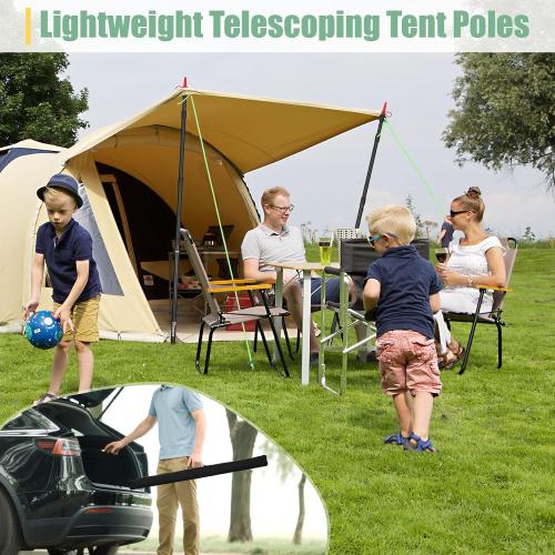 Dreamtrue Tarp Poles Telescoping, Upgraded 4-Section Adjustable Tent Poles, Heavy Duty Aluminum 8.7Ft Length Shade Sail Poles, Canopy Awning Support Poles Set Sun Shade Cloth Poles(Black-2pcs)