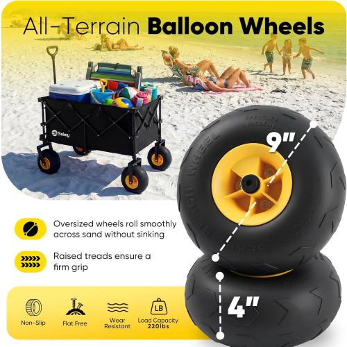 ‼️has mild stains and could have missing pieces ‼️Sekey Heavy Duty Beach Wagon with 9 Big Sand-Proof Wheels – 600lb Capacity, 200L Oversized Foldable Cart | Adjustable Handle & All-Terrain Tires for Sand, Camping, Groceries
