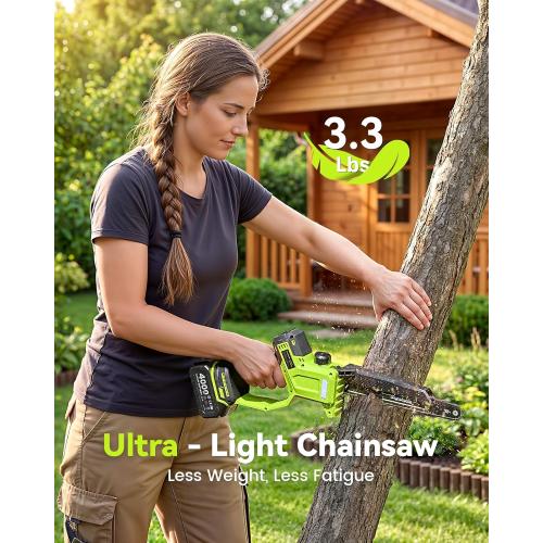 10 Inch Electric Pole Saws for Tree Trimming, 1000W Brushless Pole Saw and Mini Chainsaw 2 in 1, 2*4000mAh Battery, Lightweight Tree Saw with Extension Pole, 16Ft Max Reach Tree Trimmer Branch Cutter