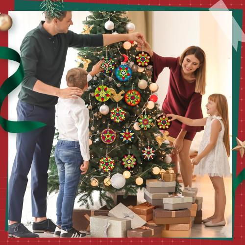 Syhood 24 Pcs Philippine Christmas Tree Parol Ornament Christmas Mini Parol Wooden Hanging Ornaments Philippine Gift Traditional Capiz Star Decor for Home Window Holiday Xmas Tree (Ornate)