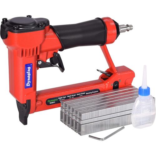 Dynastus Pneumatic Upholstery Staple Gun, 22 Gauge 3/8 Wide Crown Air Stapler Kit, by 1/4-Inch to 5/8-Inch, with 6000 Staples, Red