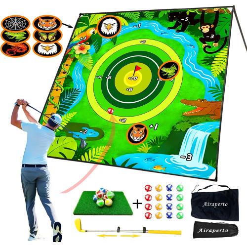 Battle Golf Pong Game Set,80”x80” Large Chipping Mat with Club,Play Outdoor-Indoor Sticky Golf for Adults,Portable Backyard Target Game for Men Friends Family