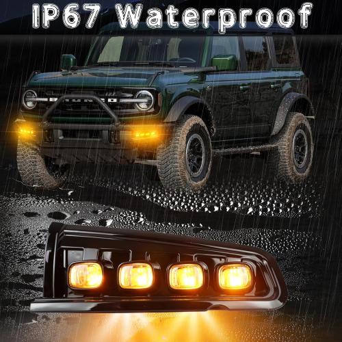 BINQIGOO LED Front Bumper Fog Light Daytime Running Lamp White/Amber Dynamic Sequential Flash Turn Signal Light DRL Compatible with Ford Bronco 2021-2023（Not for Sport/Plastic Bumper）