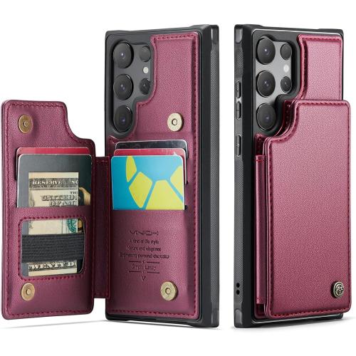 Vinich for Samsung Galaxy S25 Ultra Wallet Case with Card Holder, RFID Blocking Credit Slots Kickstand Shockproof Phone Cover for Women Men, Wine Red
