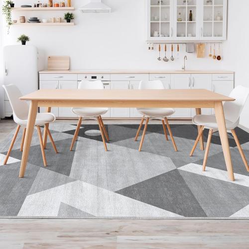 HOMFINE Washable Modern Area Rug - Geometric Style 8x10 Rugs for Living Room, Bedroom, Machine Washable Rug Soft Non Slip Non Shedding Area Rug - Grey, 8'x10'