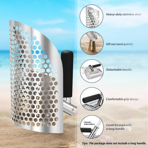 GADFISH Sand Scoop for Metal Detecting, Heavy Duty Metal Detector Beach Finds Scoop, Stainless Steel Metal Detecting Tool Digging Shovel Fast Sifting Stainless Steel Shovel