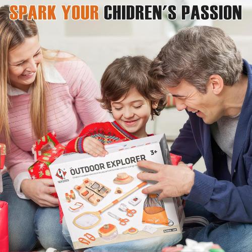 16PCS Explorer Kit & Bug Catcher Kit for Kids, Safari Costume & Camping Gear with Binoculars, Compass, Butterfly Net, Outdoor Toys STEM Gift for Toddlers, Kids Boys & Girls 3-5-7 Years Old