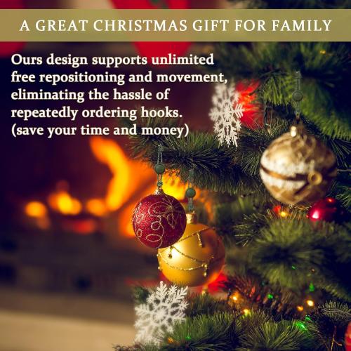 50pcs Ornament Anchors for Christmas Tree, Adjustable Non Slip Mini Hangers Hooks, Green Cat Proof Christmas Ball Hangers String Ties