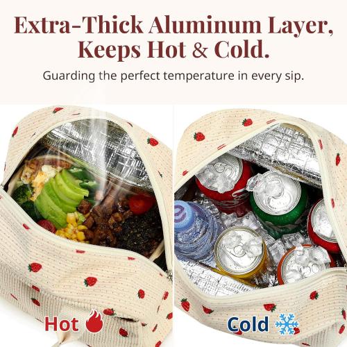 LOVELYWIND Lunch Box for Women, Insulated Lunch Bag,Beige Checkered Tote