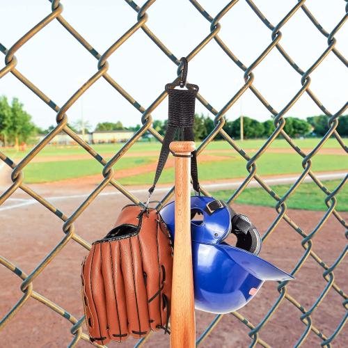 Deekin 4 Pcs Baseball Softball Gear Hanger 3 in 1 Dugout Organizer Bat Holder with Glove Clip and Helmet Hook for Fence Bag Water Bottle Hiking Camping (Black)