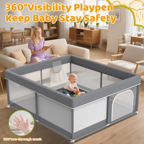 50x50 Small Baby Playpen - Full Cover Anti-Collision Grey Playard for Babies and Toddlers Space-Saving Safety Play Yard Indoor Activity Center for Apartments Gray