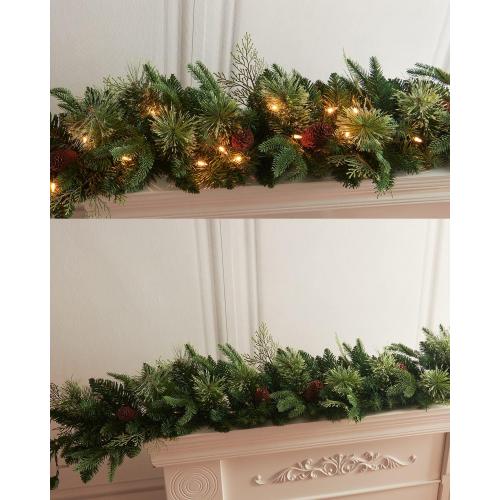 9Ft Pre-lit Christmas Garland with 50 LED Lights Battery Operated,Holiday Decoration Stairs Wall Mantle Door Indoor Outdoor