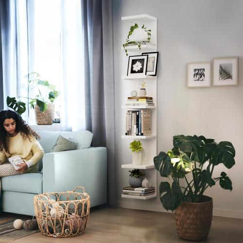 7 Tier Wall Shelf Unit, Floating Shelves for Storage Home Display, Versatile Lack Wall Shelves for Bedroom,Living Room,Office Decor, Tall Long Shelf for Book,Shoe,Vanity, Purse and TV White
