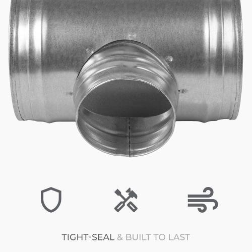 6 Inch to 90° Degree 6'' Inch Duct Connector - Metal Ducting Splitter for Round Ducts - Galvanized Steel 3 Way T-Joint, Adapter Flange - Home, Industrial HVAC Exhaust Ventilation Fitting