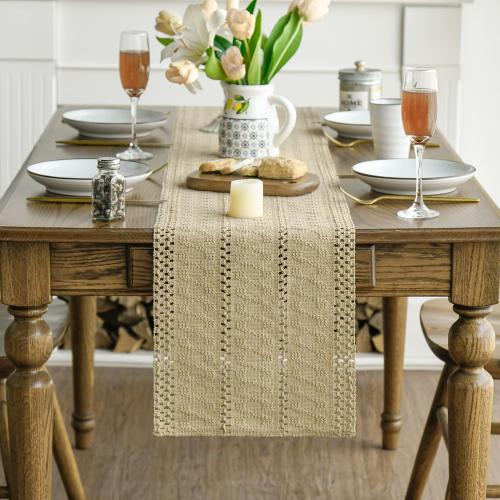 Artoid Mode Burlap Brown Farmhouse Woven Rustic Hollow Table Runner, Seasonal Holiday Hollow Kitchen Dining Table Decoration for Home Party Decor 12x72 Inch