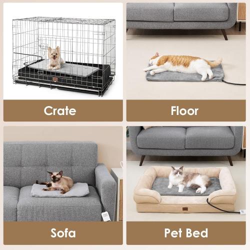 EHEYCIGA Heated Cat Bed Indoor, Adjustable Temperature Dog Cat Heating Pad with Timer, Chew Resistant Cord, Waterproof for Winter, Grey