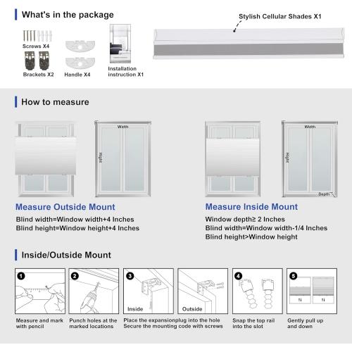 CREAM AND WHITE Boolegon Top Down and Bottom Up Light Filtering Cellular Shades Cordless Honeycomb Blinds for Windows Custom Size, White, Any Size