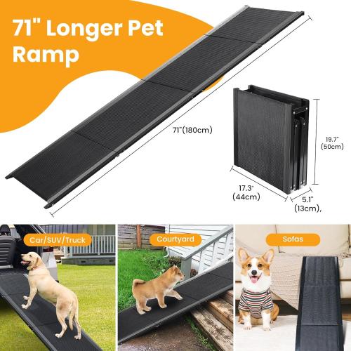 Size 71x17 Color Black Dog Ramp for Car, 71''x 17'' Pet Ramp for Large Dogs with Anti-Slip Surface, Extra Long Dog Ramps Up to 250LBS for Truck SUV Van Stairs, Folding Car Ramp for Dogs to Get on Bed Couch