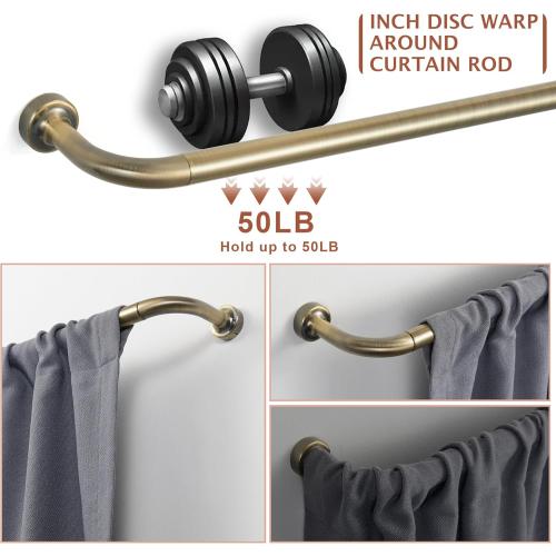 Antique Bronze Curtain Rods for Windows 48-88,1 Inch Disc Wrap Around Curtain Rod with Aluminum Finials and Brackets,No Screw Disassembly Adjustable Blackout Curved Room Darkening Curtain Rod