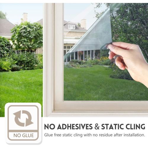 KESPEN Window Privacy Film One Way Daytime Privacy Static Cling Sun Blocking Anti UV Reflective Window Tint for Home and Office, Black-Silver, 17.5 Inch X 6.5 Feet