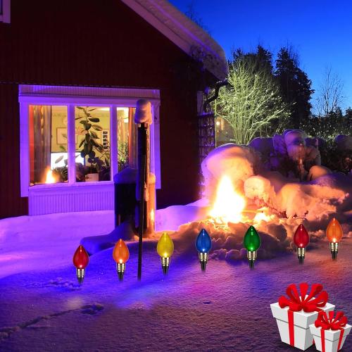Brightown C9 Christmas Pathway Lights Outdoor-17.4 Ft 10 Lights C9 Walkway Lights Waterproof for Ground Sidewalk Driveway Yard Outdoor Christmas Decorations