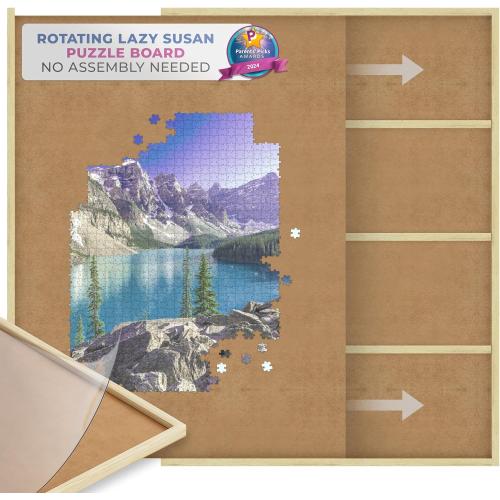Size 30x22 1000 Piece Wooden Jigsaw Puzzle Board - 4 Drawers, Patent Pending Design - Rotating Puzzle Table | 30” X 22” Jigsaw Puzzle Tables | Puzzles Cover & Lazy Susan| Portable Puzzles Tables for Adults