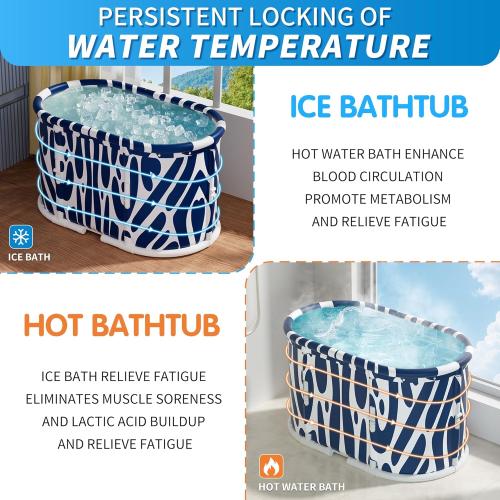 31.5 Extra Large Portable Bathtub, Foldable bathtub for adults,Family Soaking Tub, Affordable,Lightweight,One second collapsible bathtub (Oval, Blue Bowen)