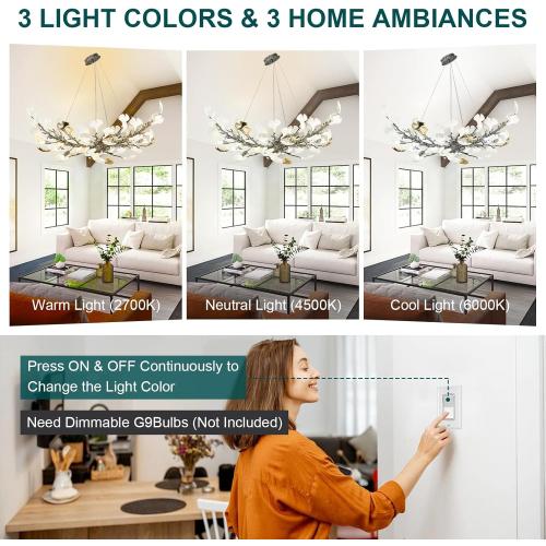 Modern Tree Branch Chandeliers for Dining Room,47 Rectangle Ceramic Ginkgo Leaf Chandelier, Dining Chandelier Over Table for Living (Bulb not Included)