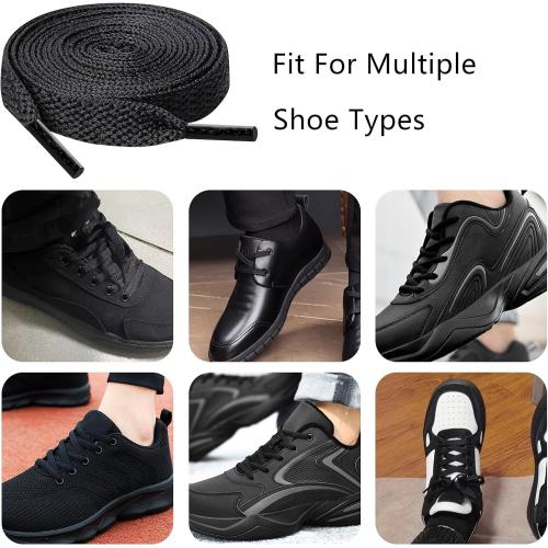 120cm/47inch Flat Shoe Laces for Sneakers, Sturdy Polyester with Non-Fray Tips, Ideal for Various Wear and Bags, Black