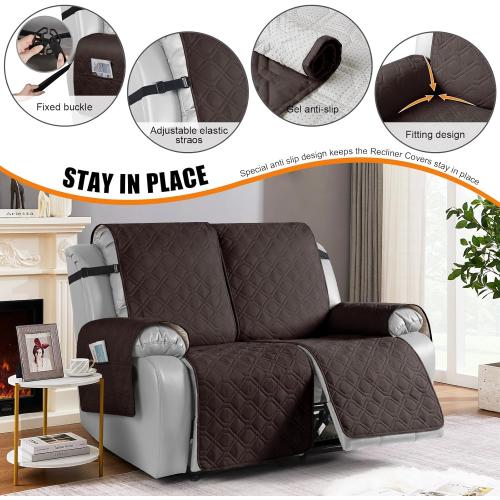 VANSOFY Waterproof Recliner Couch Covers, Sofa Covers 1-Piece Washable Reclining Sofa Cover Non-Slip Furniture Protector with Elastic Straps Pocket for Dogs, Pets(Chocolate,Oversized 2 Seater)