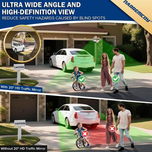 20 HD Acrylic Convex Mirror | 160° Adjustable Wide Angle View, Leather Frame & ABS Back, Blind Spot Mirror for Garage, Warehouse, Driveway, Store & Office