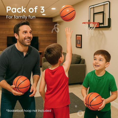 Botabee 5-Inch Mini Basketball Balls Set of 3 - Ideally Sized for Boys, Toddlers - Indoor and Outdoor Pool Basketball for Mini Hoops - Exciting Over The Door Ball Games - Orange and Black