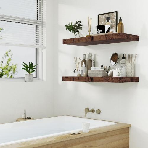 12 Deep Rustic Brown Floating Shelves,Over Toilet Long Wall Mounted Modern Farmhouse 36 inches,Wall Shelves with Invisible Brackets for Bedroom, Bathroom, Living Room, Kitchen, Set of 1