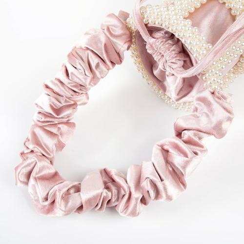 YUSHINY Women Faux Pearl Beaded Evening Pleuche Handle Bucket Hollow-Block Bags with Velvet Lining for Wedding Party