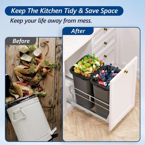 Insputer Dual Pull Out Trash Can Under Cabinet with Soft-Close Slides, Heavy Duty Under Sink Trash Can Kit for Kitchen Sink, Laundry, Garbage Can Not Included, Requires 17 W X 24 D Cabinets