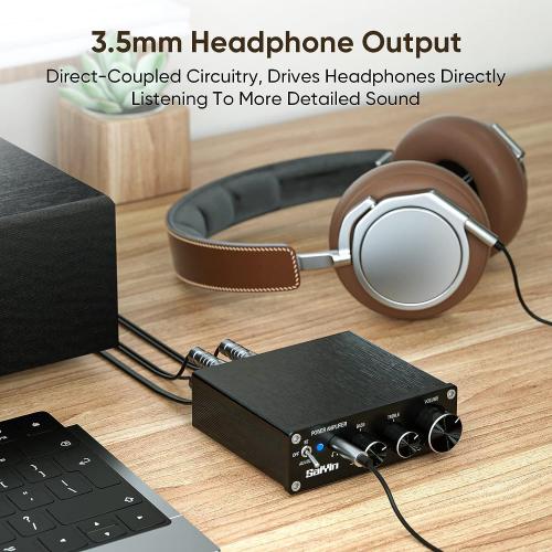 Saiyin Power Amplifier Home Audio, 80W x 2 Stereo Bluetooth Amplifier Receiver 2.0 Channel Mini Hi-Fi Class D Integrated Amp with Headphone Jack, Bass/Treble Control for Home Speakers