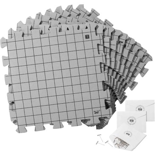 Mr. Pen- Blocking Mats for Knitting & Crochet Projects, 12 x 12, 9 Pack with 150 pcs T-Pins, Gray Aligned Grid Knitting Blocking Mats and Pins, Water & Heat Resistant