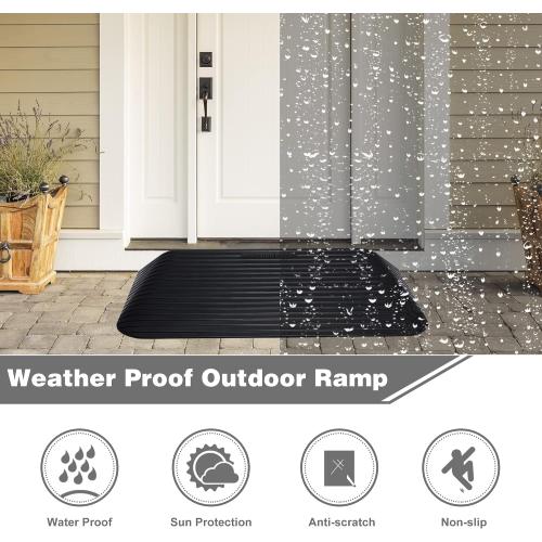 3 Rise Threshold Ramps Doorway, Wheelchair Ramp with Non-silp Surface, 4400 LBS Capacity, Solid and Portable, for Steps, Driveway and Curb Black