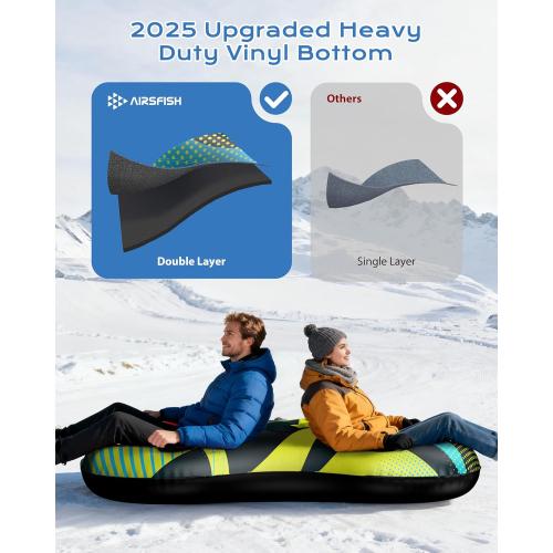 Snow Tube with Towable Leash, AirsFish Inflatable Snow Sled Heavy Duty Cover Wear-Resistant & Antifreeze Material Sledding Tubes for Winter Sports