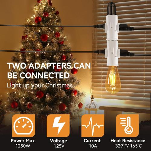 Enhon 2 Pack Light Socket Outlet Adapter, 2/3 Prong Light Socket to Plug Adapter, E26/E27 Heat Resistant Lamp Bulb to 2/3 Prong Plug Outlet Splitter Converter for Garage Porch Indoor Outdoor