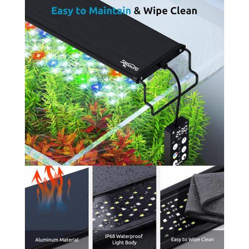 SEAOURA Full Spectrum Aquarium Light, 24/7 Custom Timer, Power-Off Memory, 36-42in 7-Row LED Fish Tank Lights, 8 Colors, 20 Brightness, Day & Night Cycle, Adjustable Mount for Freshwater Plant Growth