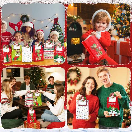 Blosssound 30 Pack Winter Paper Gift Bags Blue Wonderland Treat Bags with Name Stickers Christmas Candy Cookie Craft Party Favors Holiday Festive Home Party Decor Supplies(Christmas Tree)