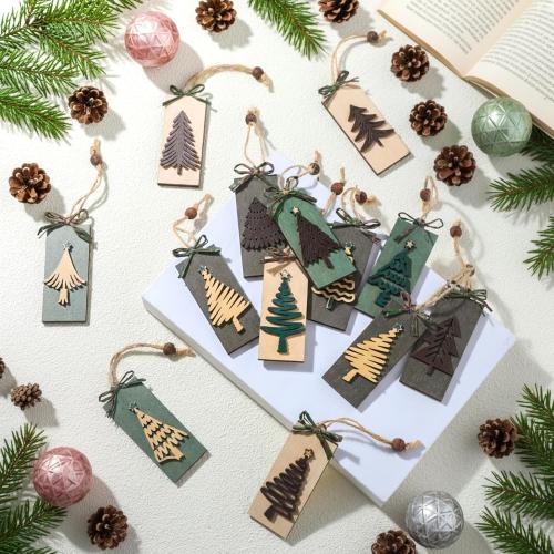Civaner 24 Pcs Rustic Christmas Tree Ornaments Farmhouse Ornaments for Tree Natural Wooden Label Hanging Decorations for Home Office Fireplace Wreath Garland Winter Holiday Xmas Party Decor (Green)